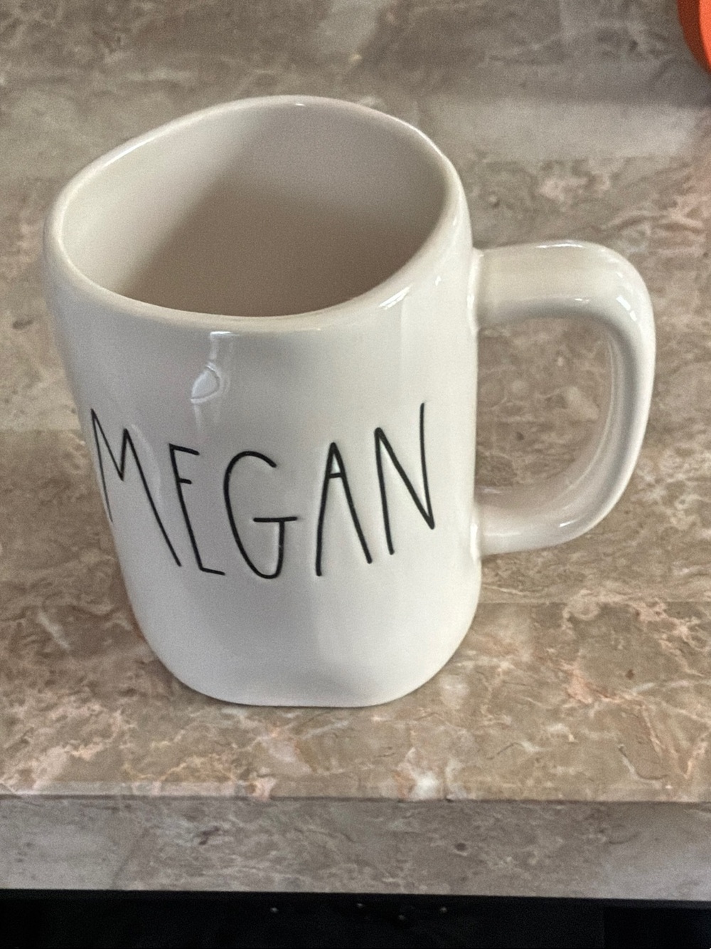 RAE DUNN Personalized White Ceramic Mug with Black Lettering - MEGAN